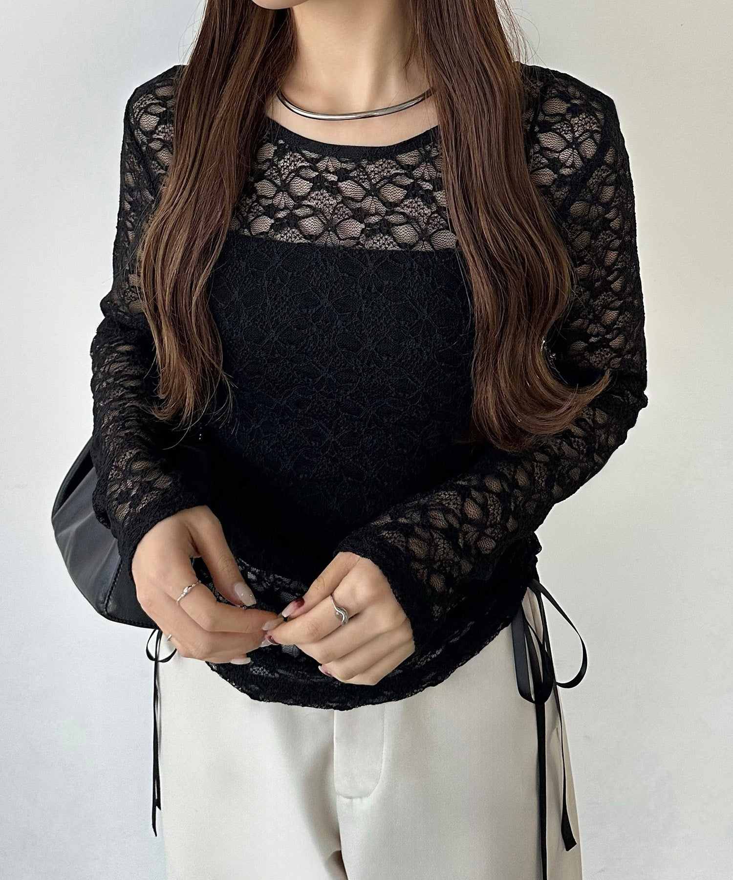 カラウティア callautia callautia サイドギャザーレーストップス