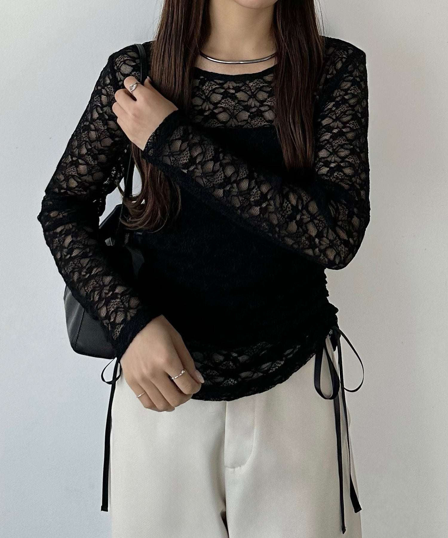 カラウティア callautia callautia サイドギャザーレーストップス