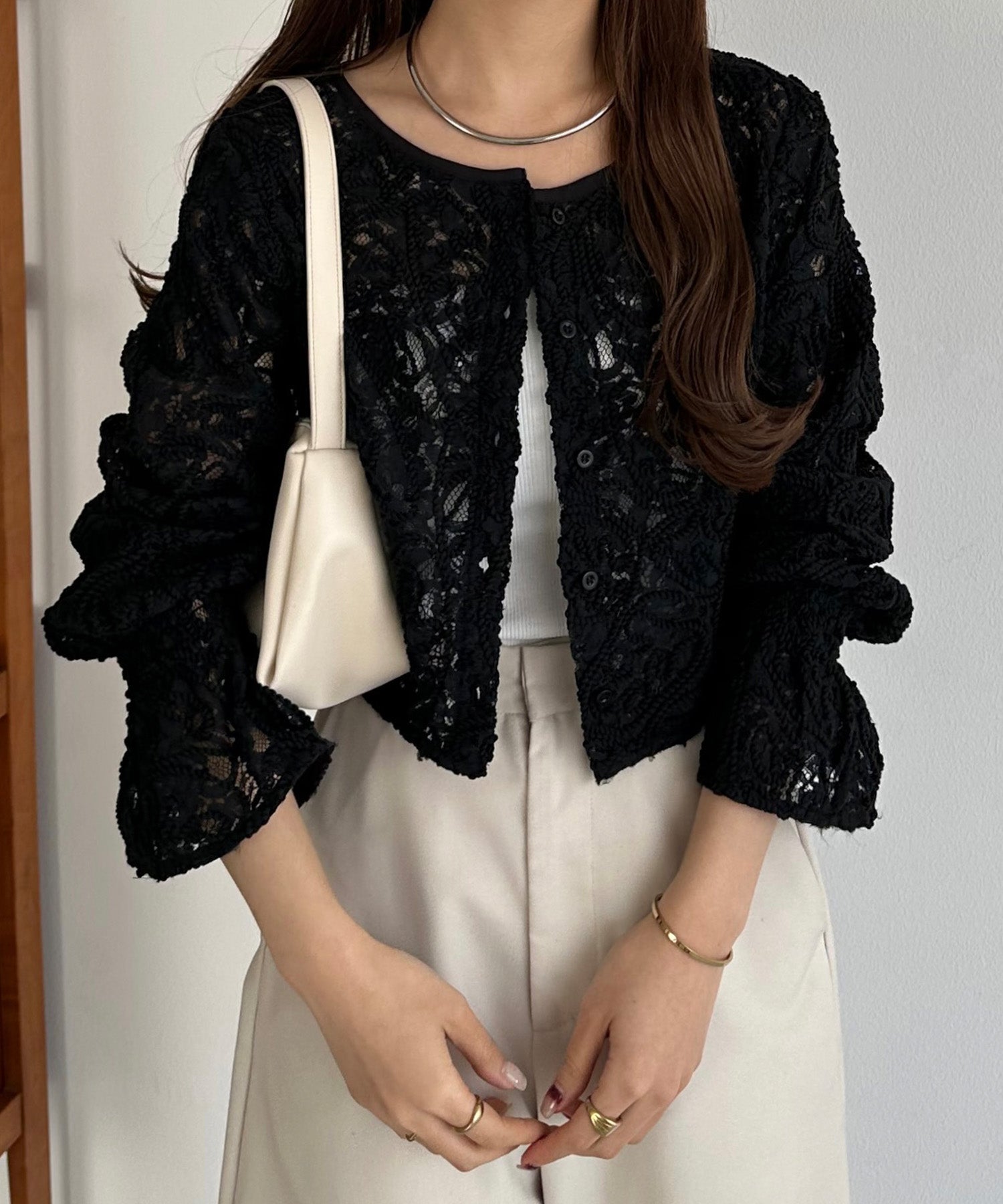 callautia callautia callautia Front and Back 2-way Sheer Lace Blouse