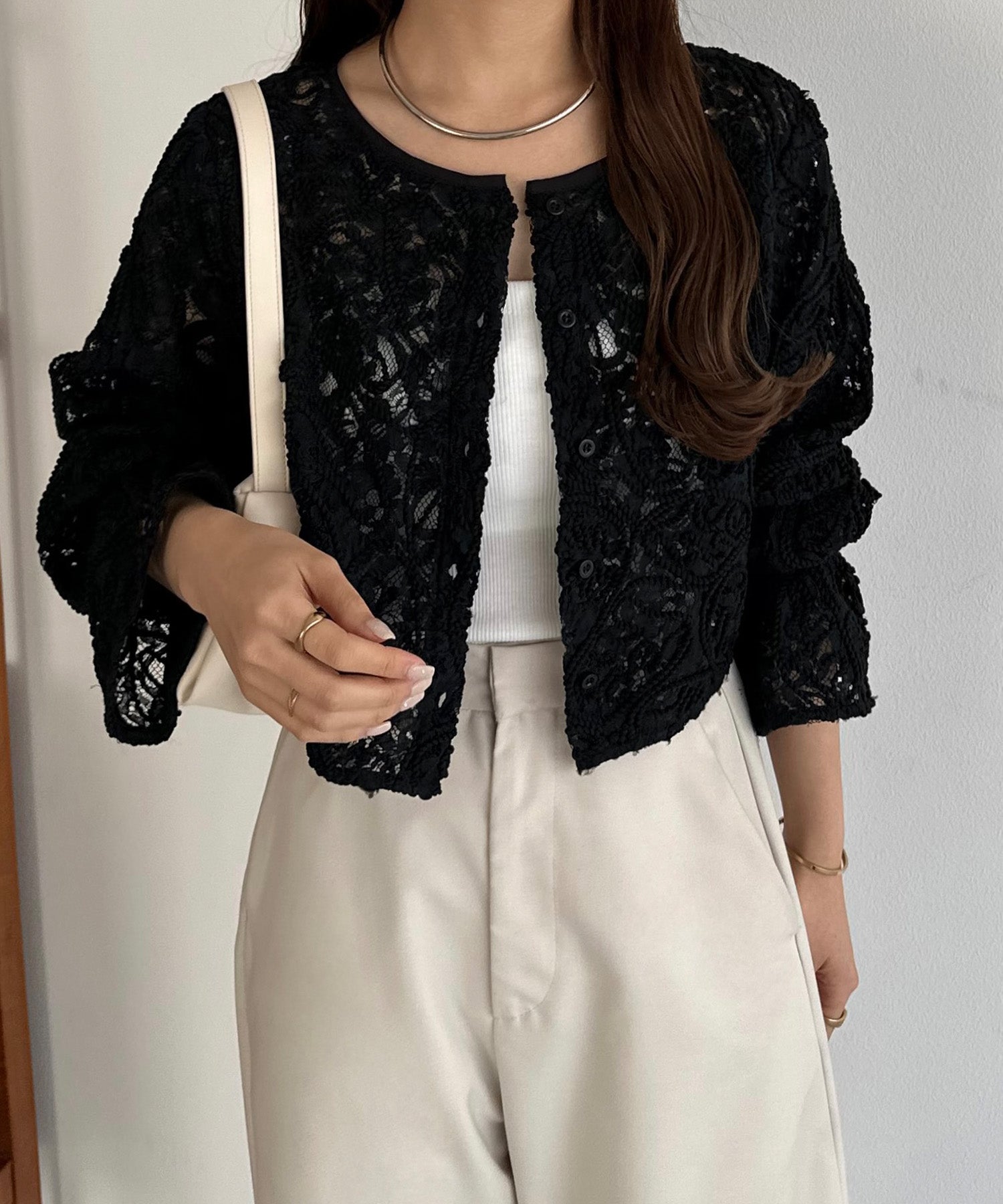 callautia callautia callautia Front and Back 2-way Sheer Lace Blouse