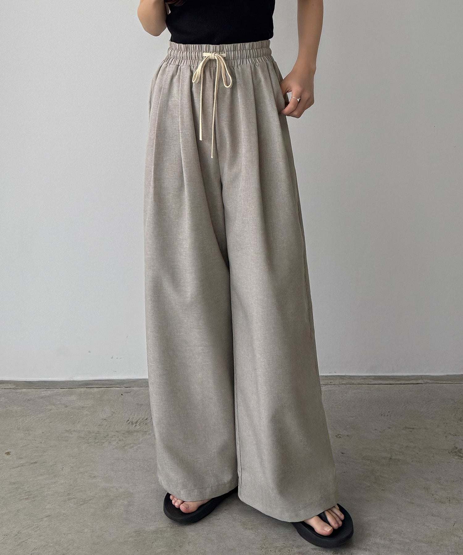 カラウティア callautia callautia リネンライクワイドパンツ （グレージュ） グレージュ