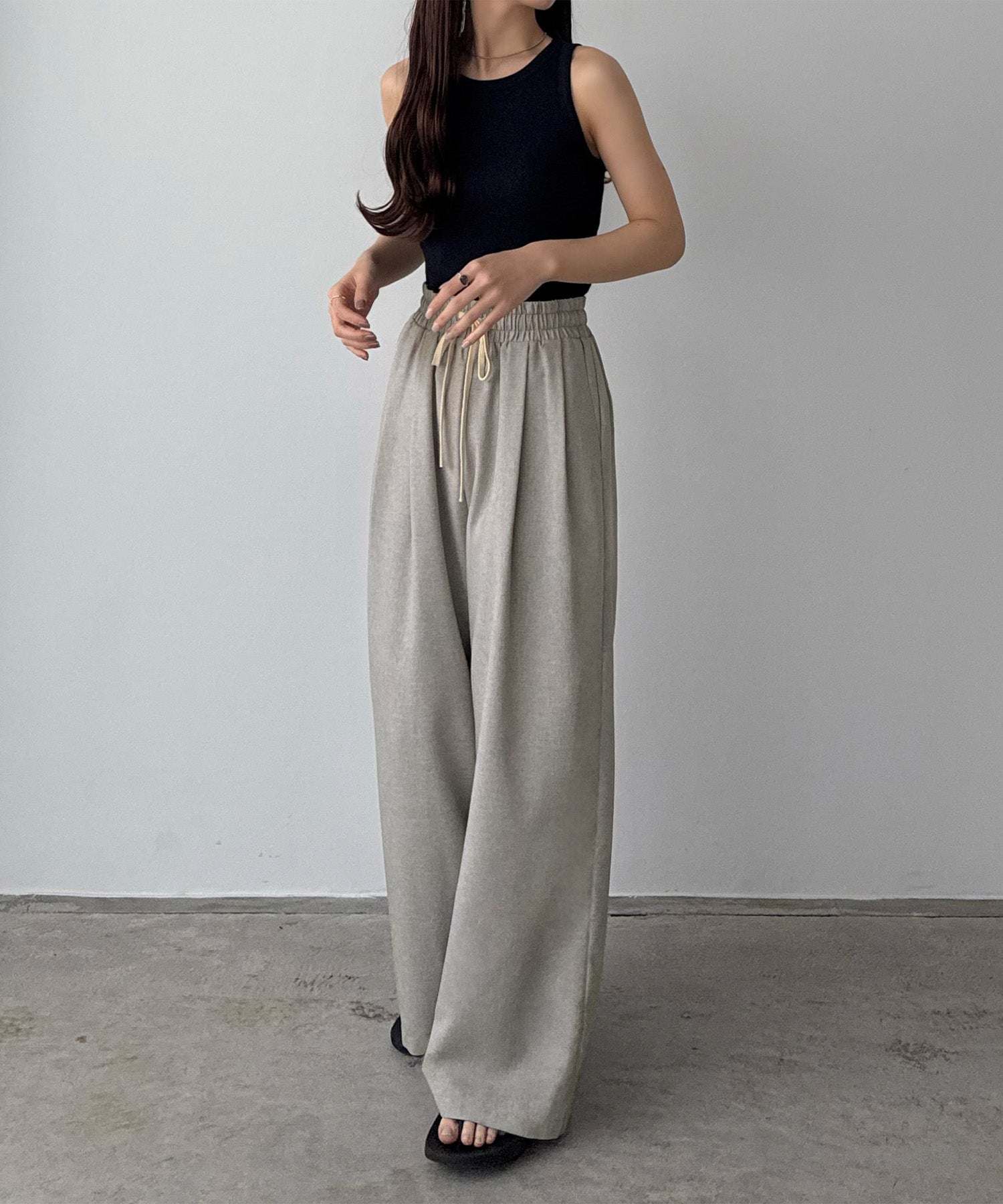 カラウティア callautia callautia リネンライクワイドパンツ （グレージュ） グレージュ