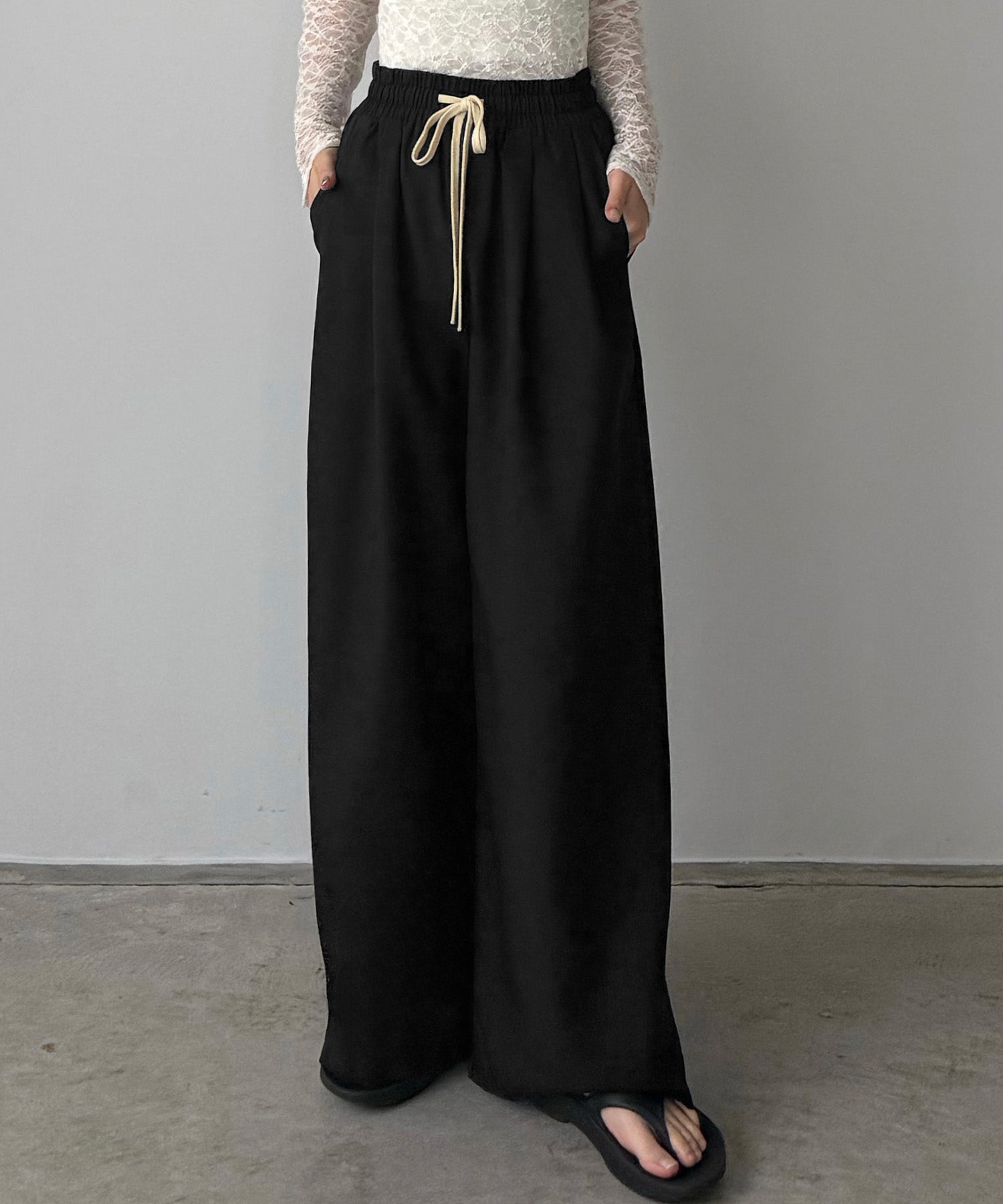 カラウティア callautia callautia リネンライクワイドパンツ （ブラック） ブラック