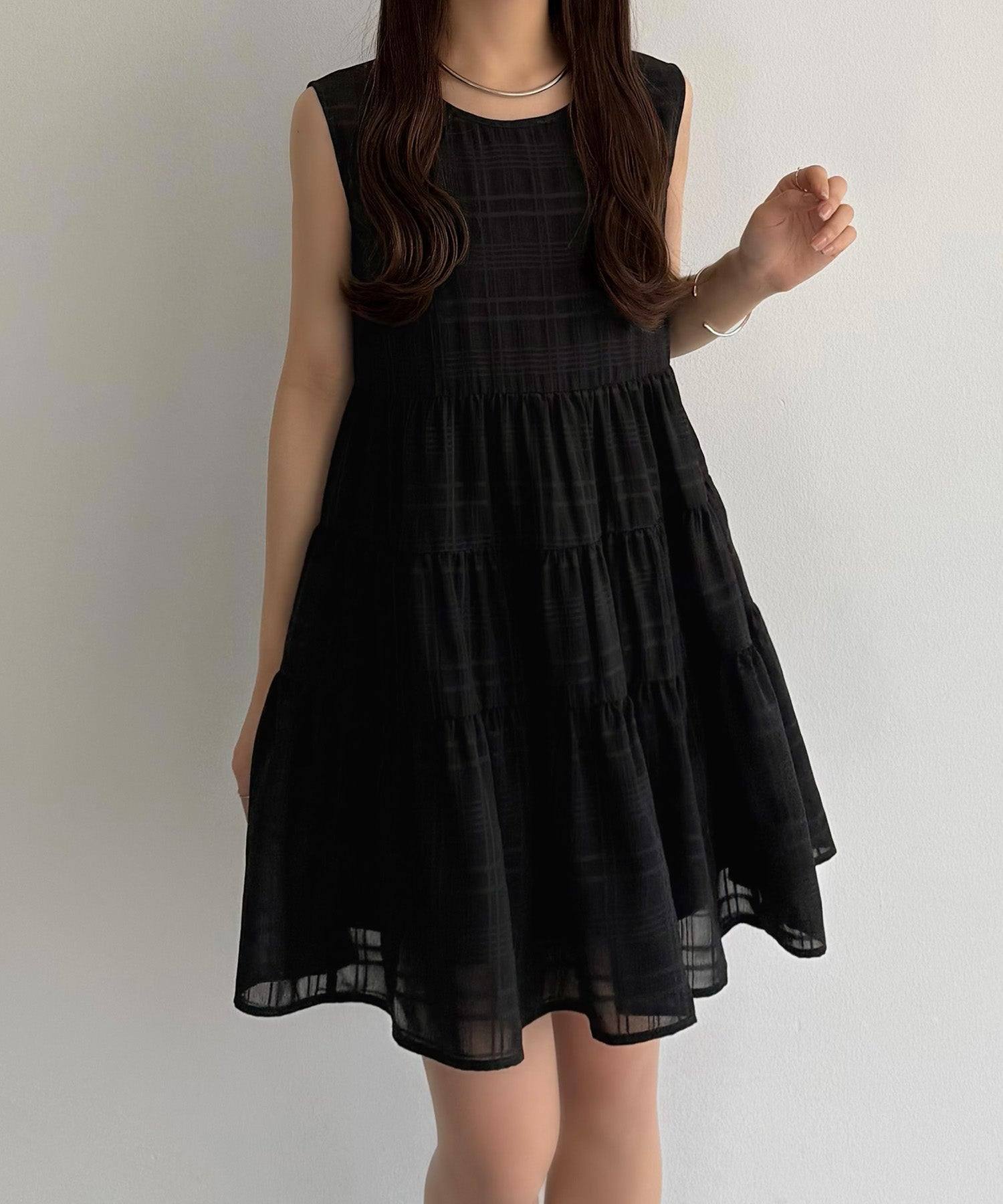 カラウティア callautia callautia シアーチェックティアードチュニック （ブラック） ブラック