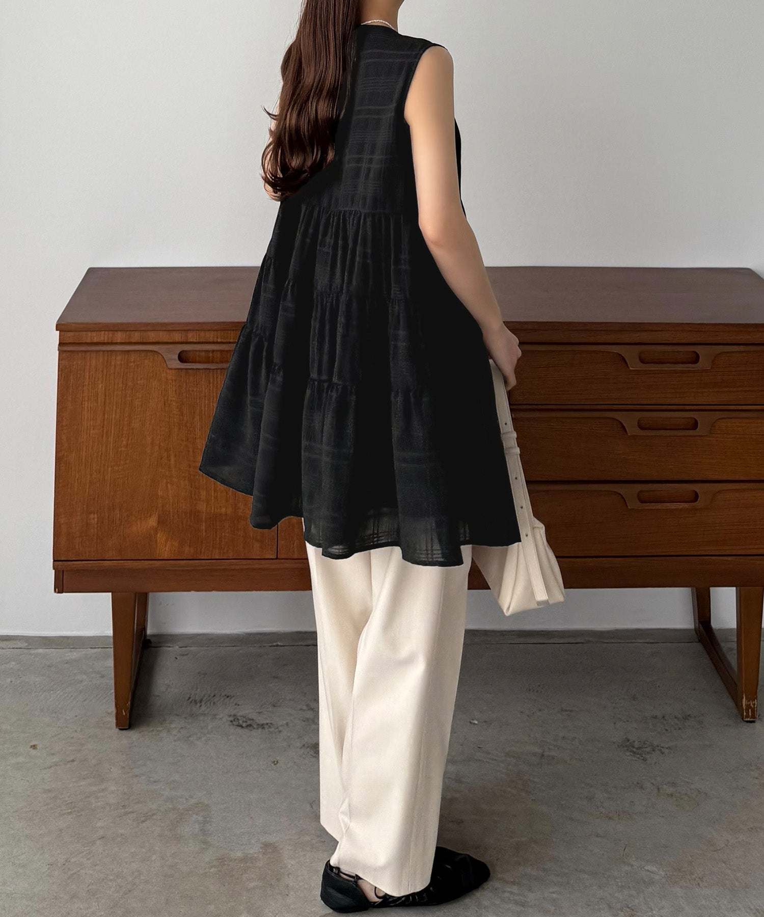 カラウティア callautia callautia シアーチェックティアードチュニック （ブラック） ブラック