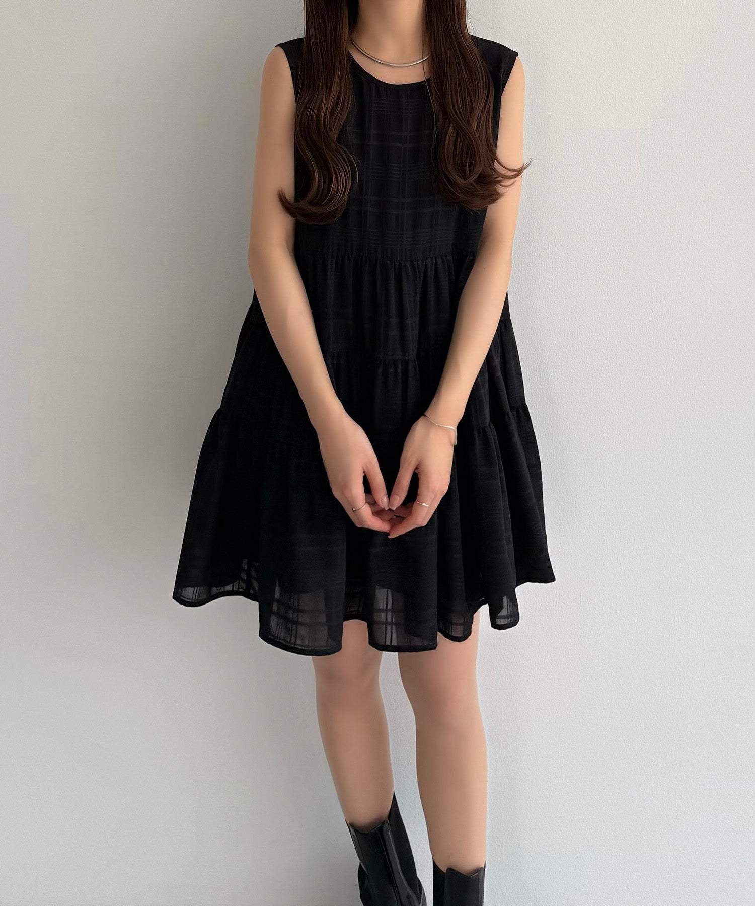 カラウティア callautia callautia シアーチェックティアードチュニック （ブラック） ブラック