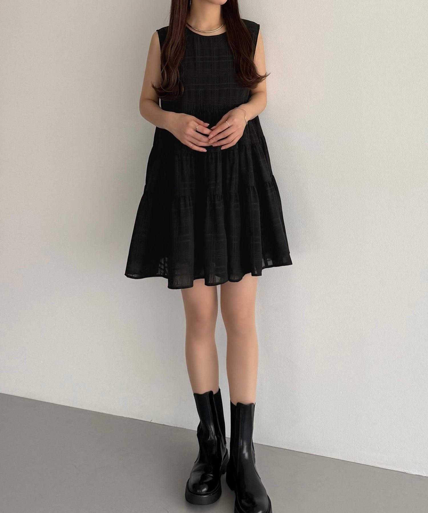 カラウティア callautia callautia シアーチェックティアードチュニック （ブラック） ブラック