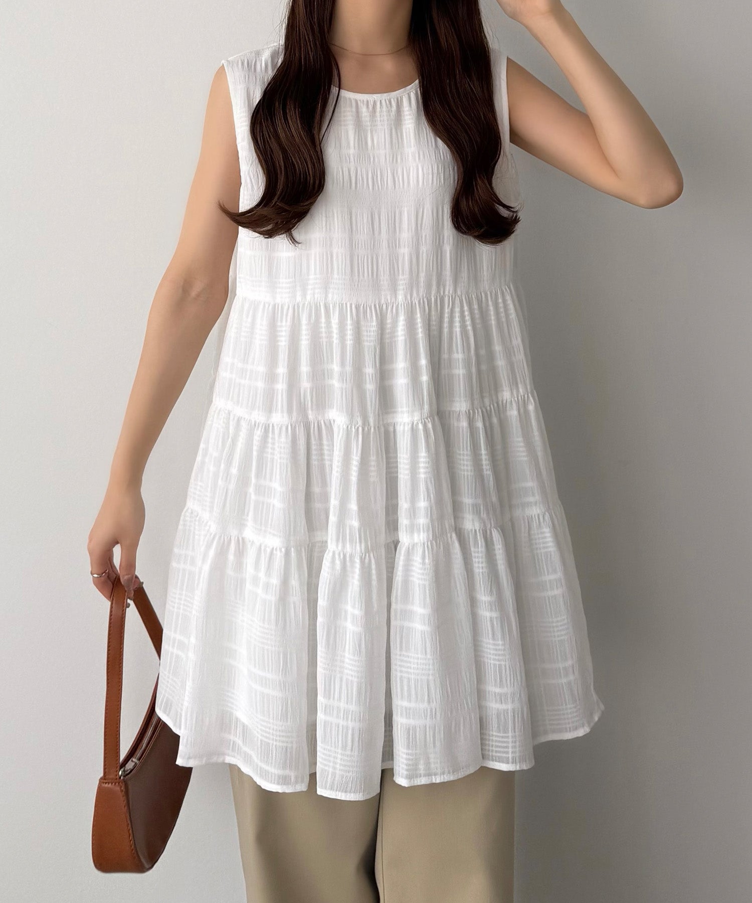 カラウティア callautia callautia シアーチェックティアードチュニック （ホワイト） ホワイト