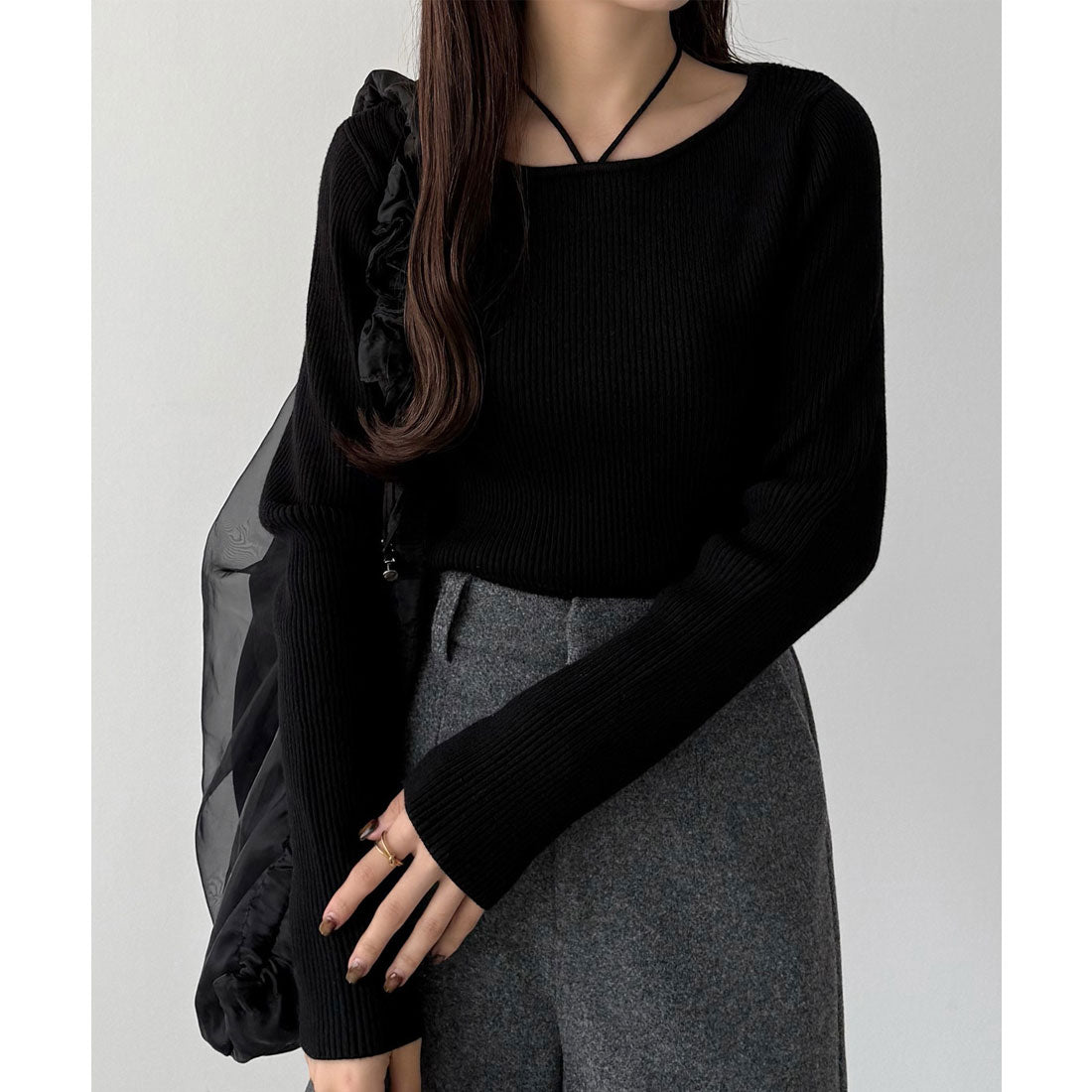 カラウティア callautia ホルターネックリブニット （ブラック） ブラック