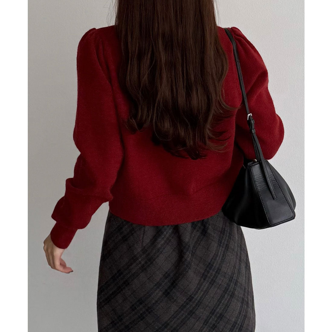 カラウティア callautia 金ボタンパフスリーブショートニットカーディガン （レッド） レッド