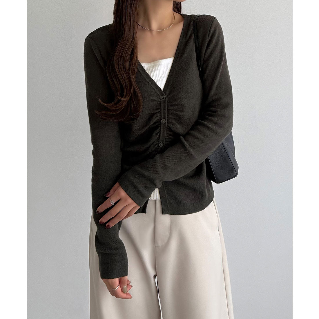 カラウティア callautia callautia レイヤード風ギャザーニットトップス （チャコール） チャコール