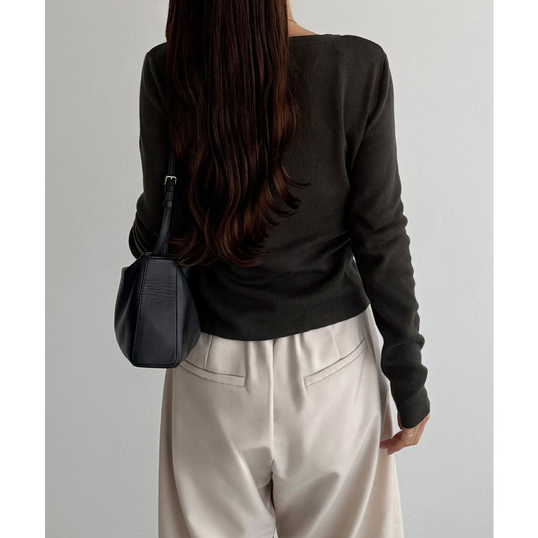 カラウティア callautia callautia レイヤード風ギャザーニットトップス （チャコール） チャコール