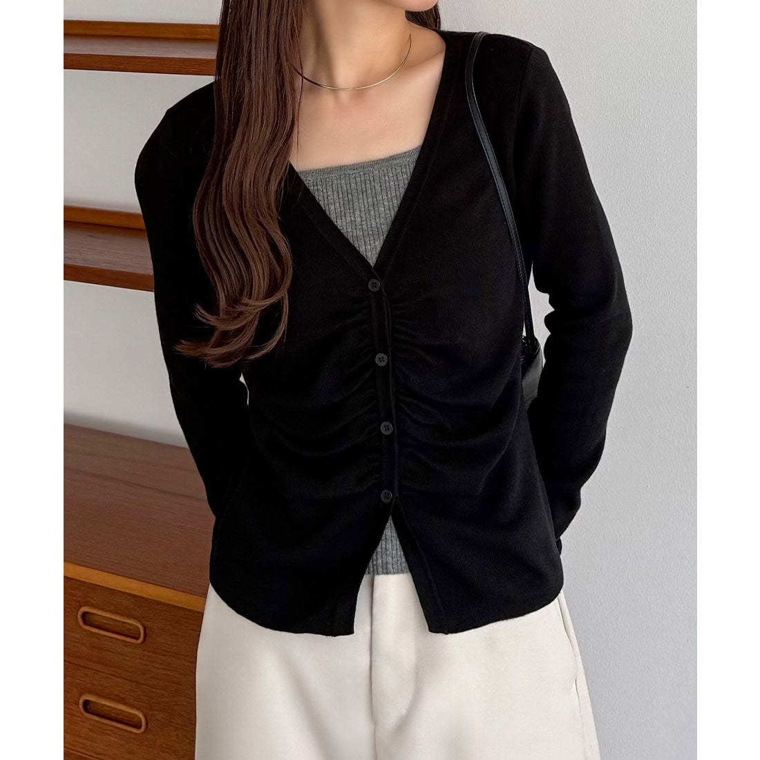 カラウティア callautia callautia レイヤード風ギャザーニットトップス （ブラック） ブラック