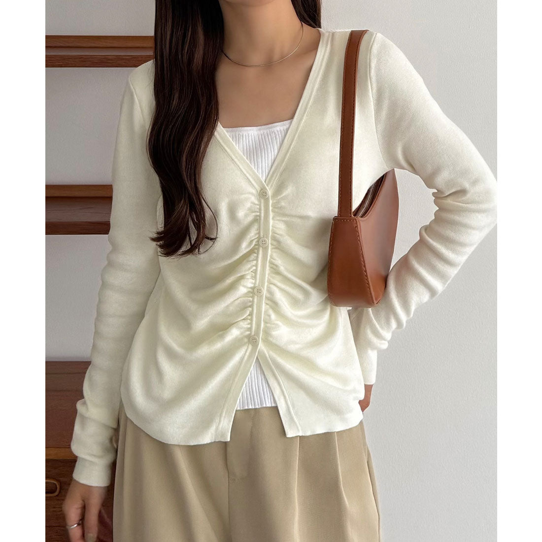 カラウティア callautia callautia レイヤード風ギャザーニットトップス （アイボリー） アイボリー