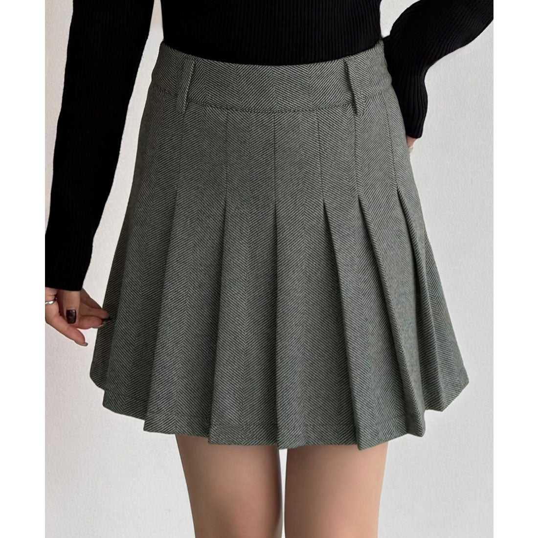 カラウティア callautia callautia ローウエストヘリンボーンプリーツミニスカート（インパン付き） （グレー） グレー