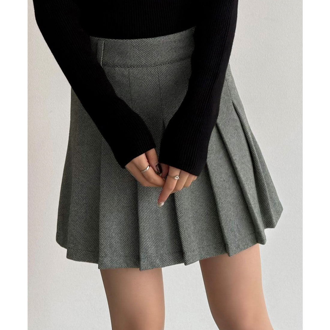 カラウティア callautia callautia ローウエストヘリンボーンプリーツミニスカート（インパン付き） （グレー） グレー