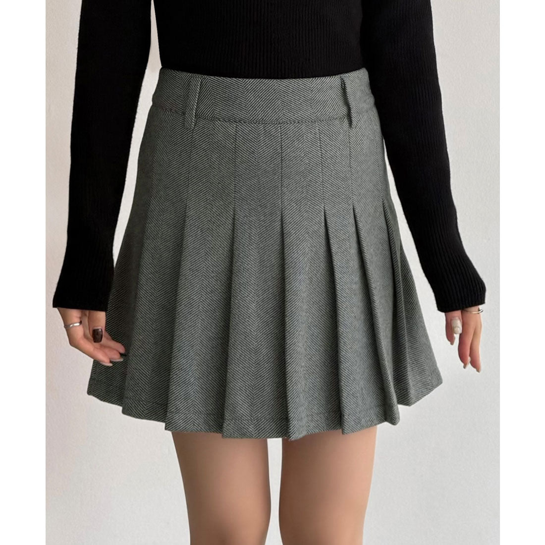 カラウティア callautia callautia ローウエストヘリンボーンプリーツミニスカート（インパン付き） （グレー） グレー