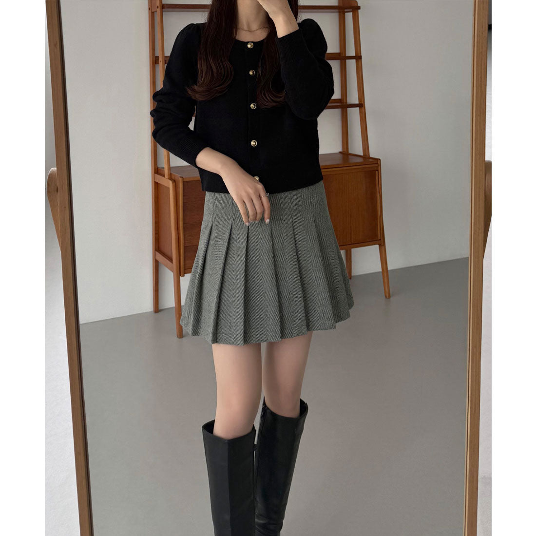 カラウティア callautia callautia ローウエストヘリンボーンプリーツミニスカート（インパン付き） （グレー） グレー