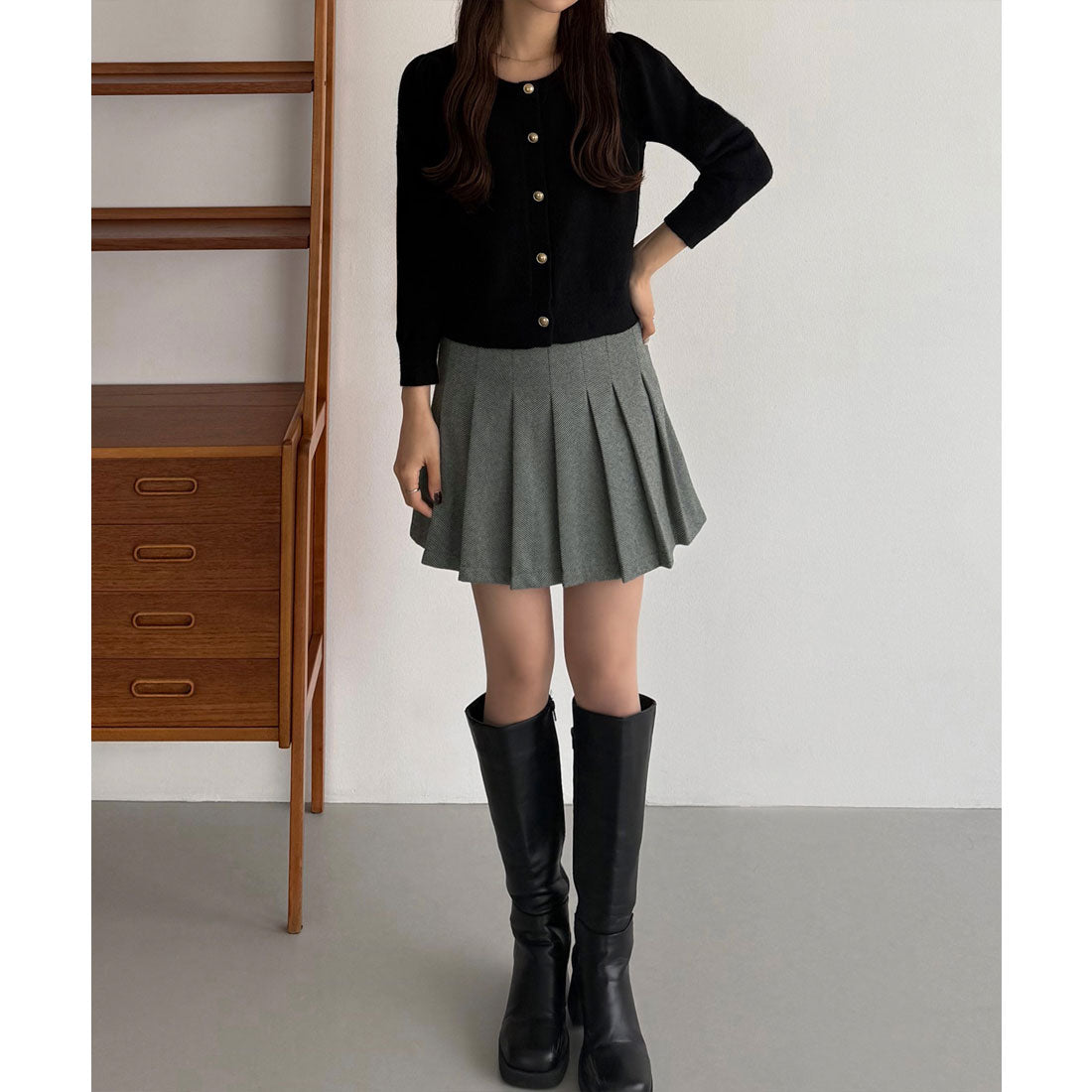 カラウティア callautia callautia ローウエストヘリンボーンプリーツミニスカート（インパン付き） （グレー） グレー