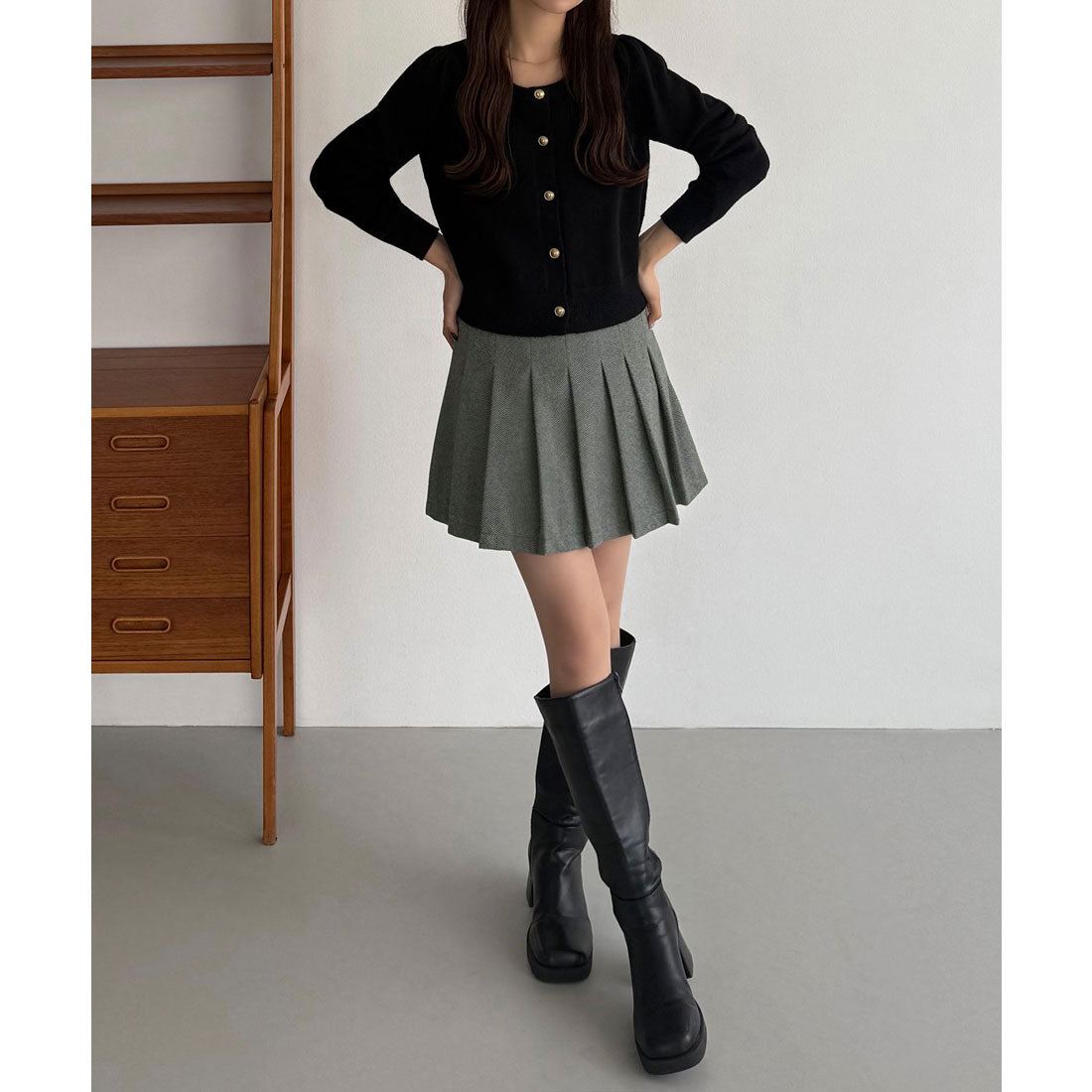 カラウティア callautia callautia ローウエストヘリンボーンプリーツミニスカート（インパン付き） （グレー） グレー