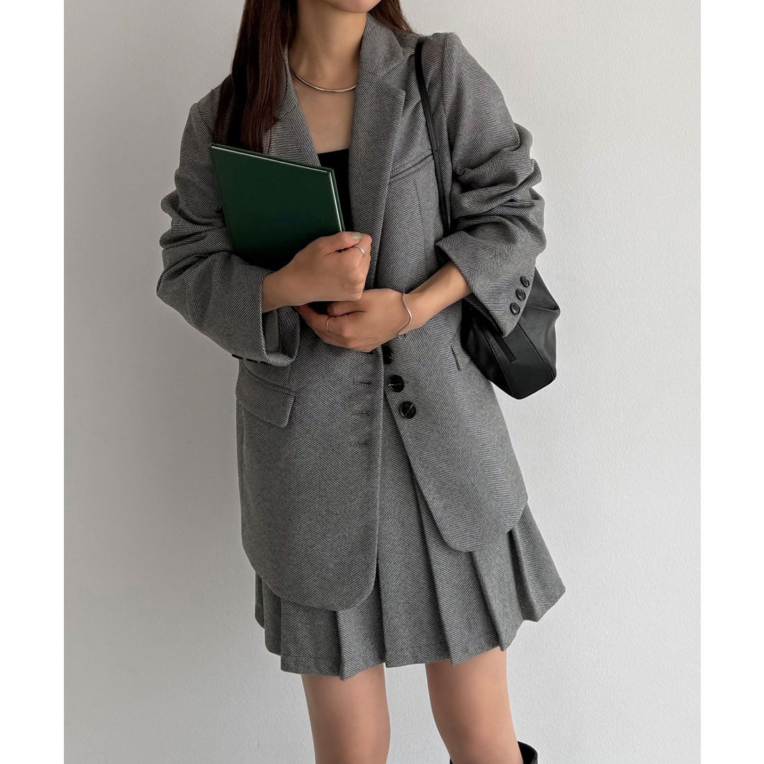 カラウティア callautia callautia ローウエストヘリンボーンプリーツミニスカート（インパン付き） （グレー） グレー