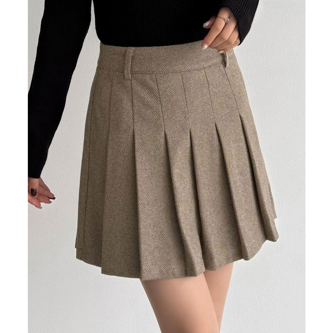カラウティア callautia callautia ローウエストヘリンボーンプリーツミニスカート（インパン付き） （ライトブラウン） ライトブラウン