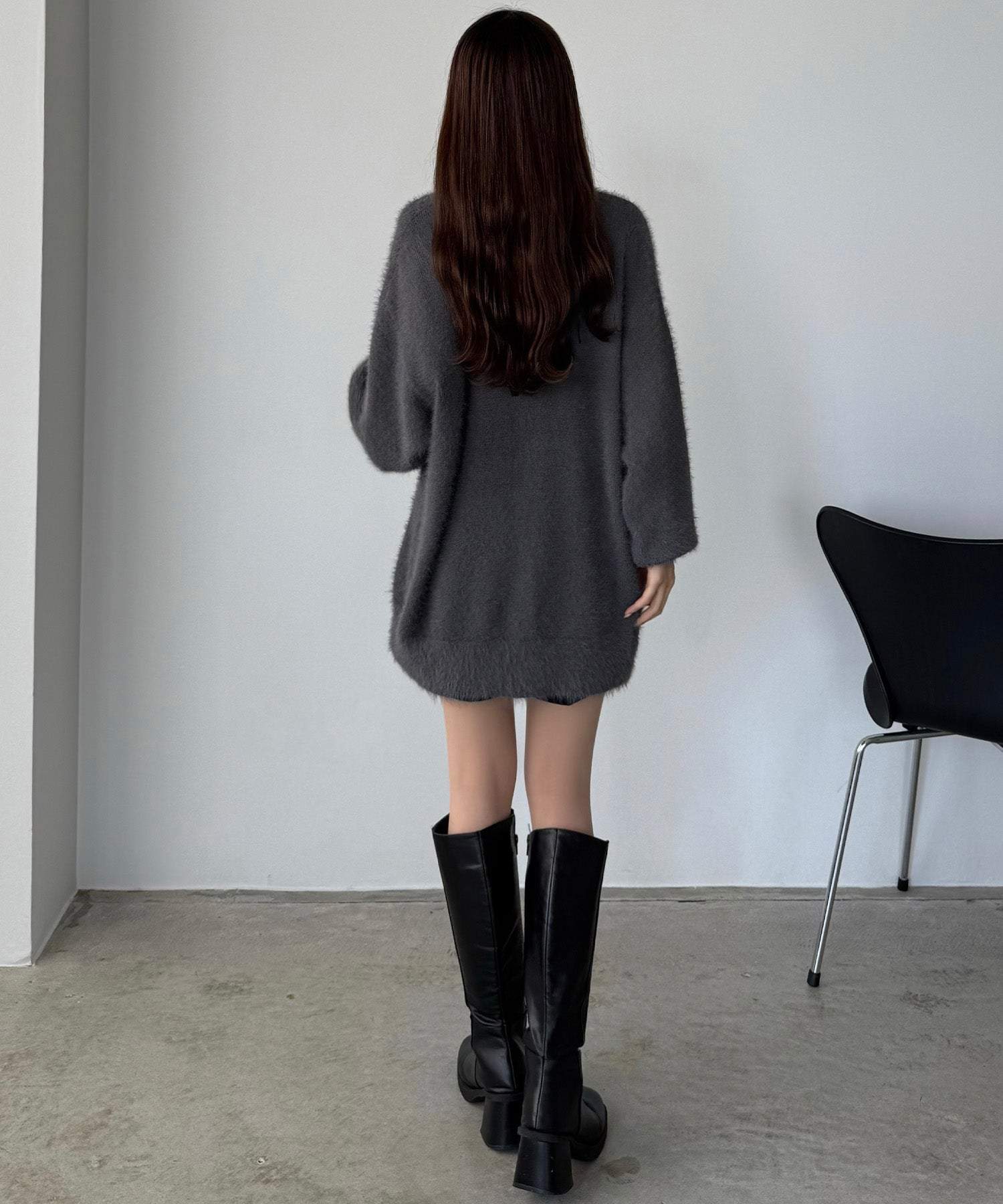 カラウティア callautia 薄手ニットシャギーカーディガン+ショートパンツSET （チャコール） チャコール