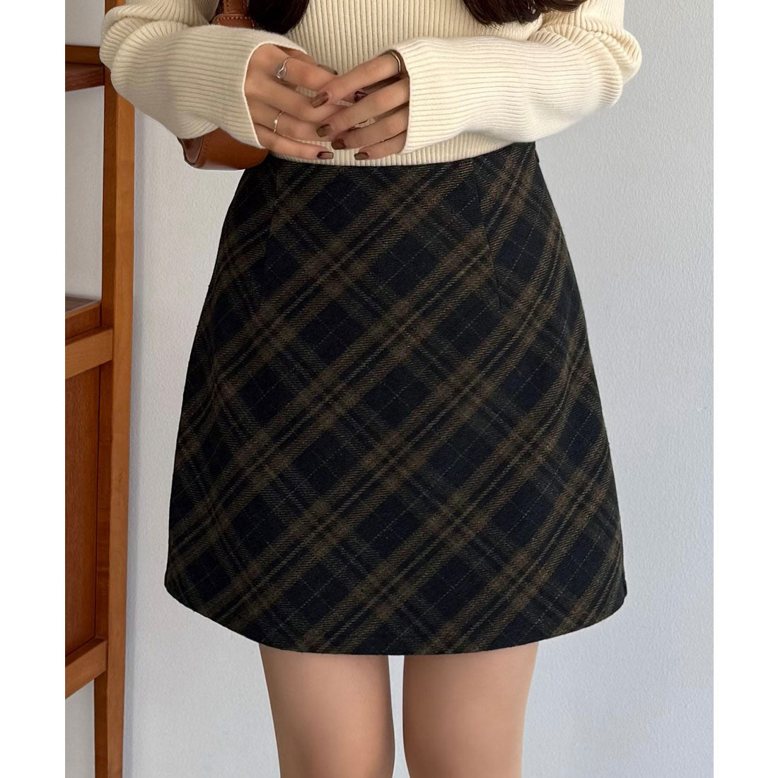 カラウティア callautia callautia ウールライクバイアスチェック柄ミニスカート（インパン付） （ネイビー） ネイビー