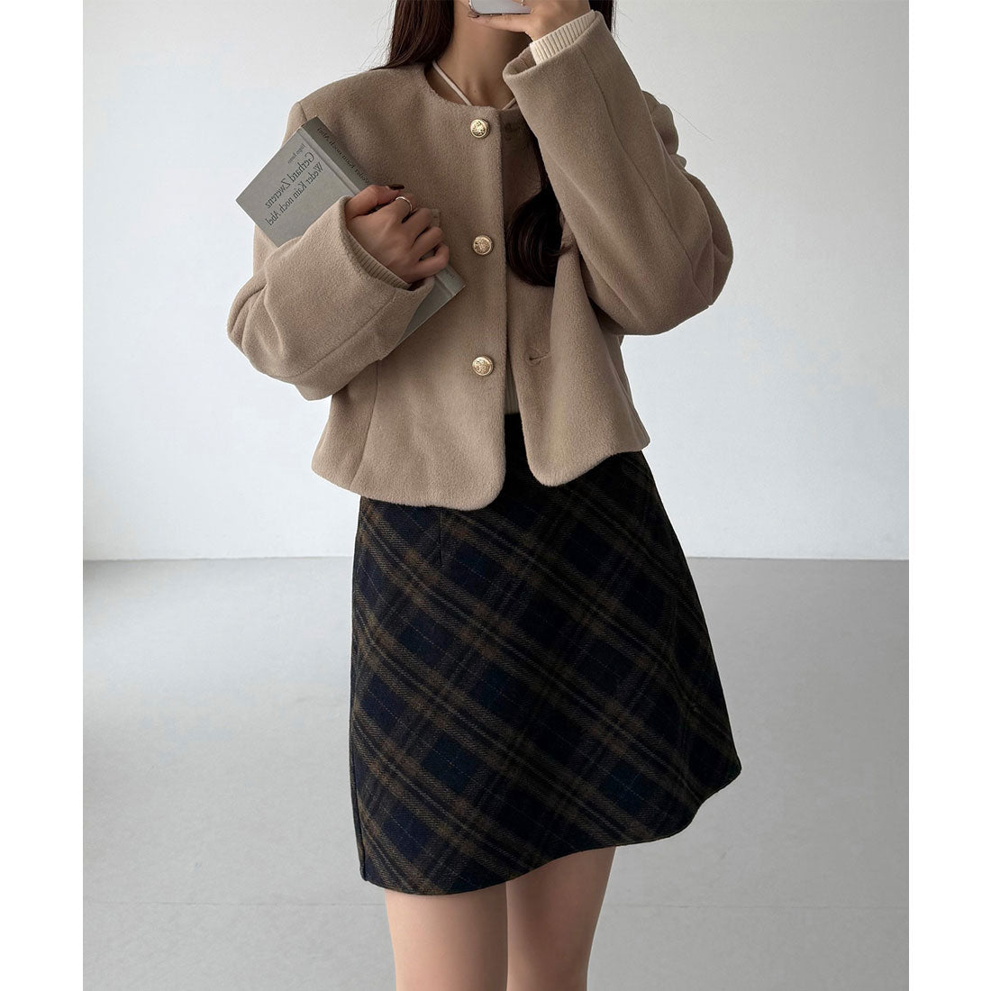 カラウティア callautia callautia ウールライクバイアスチェック柄ミニスカート（インパン付） （ネイビー） ネイビー