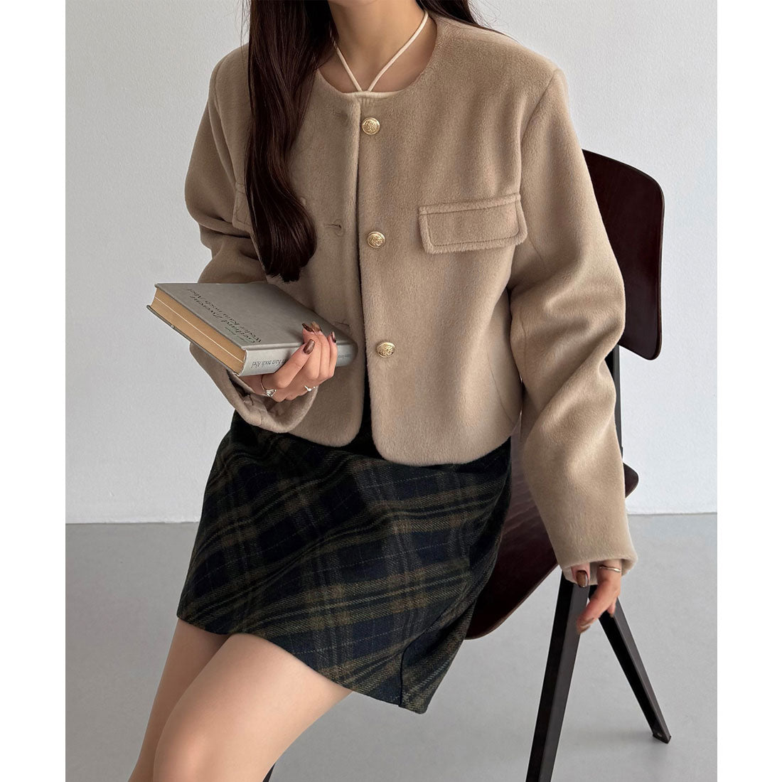 カラウティア callautia callautia ウールライクバイアスチェック柄ミニスカート（インパン付） （ネイビー） ネイビー