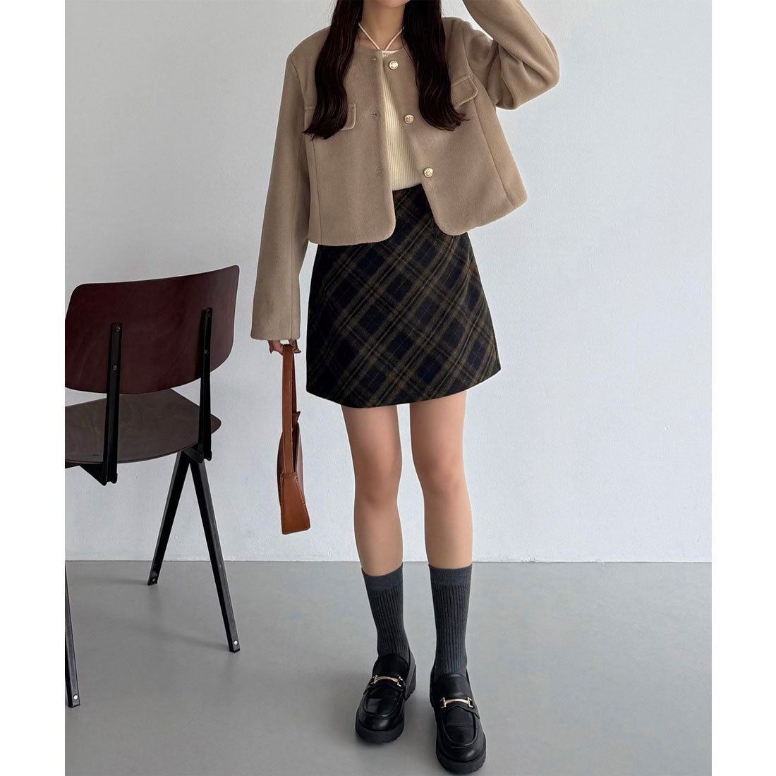 カラウティア callautia callautia ウールライクバイアスチェック柄ミニスカート（インパン付） （ネイビー） ネイビー