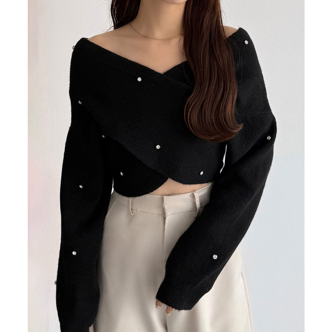 カラウティア callautia callautia オフショルビジュークロスニット （ブラック） ブラック