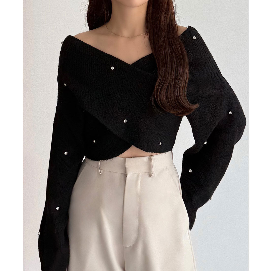 カラウティア callautia callautia オフショルビジュークロスニット （ブラック） ブラック