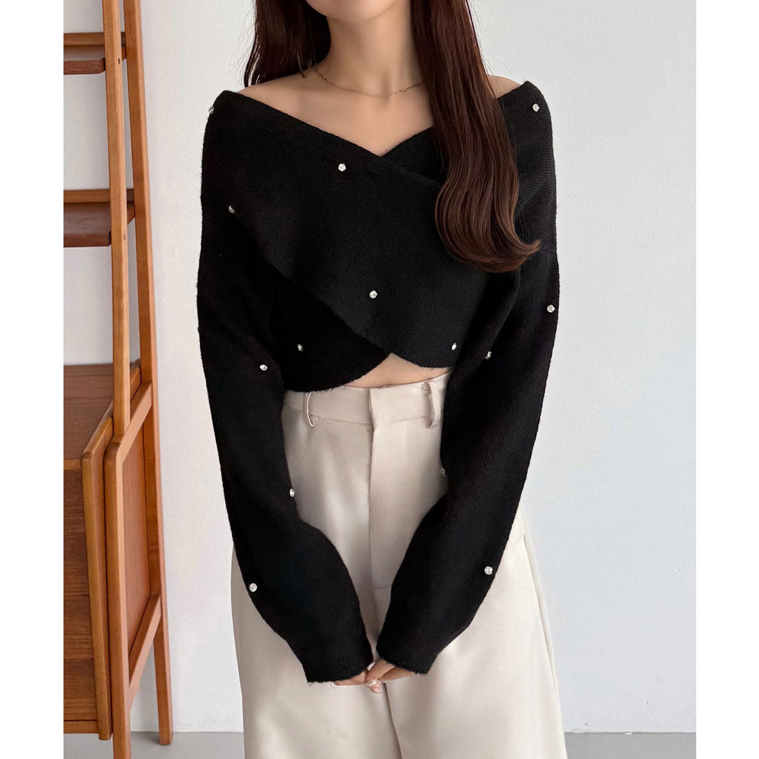 カラウティア callautia callautia オフショルビジュークロスニット （ブラック） ブラック