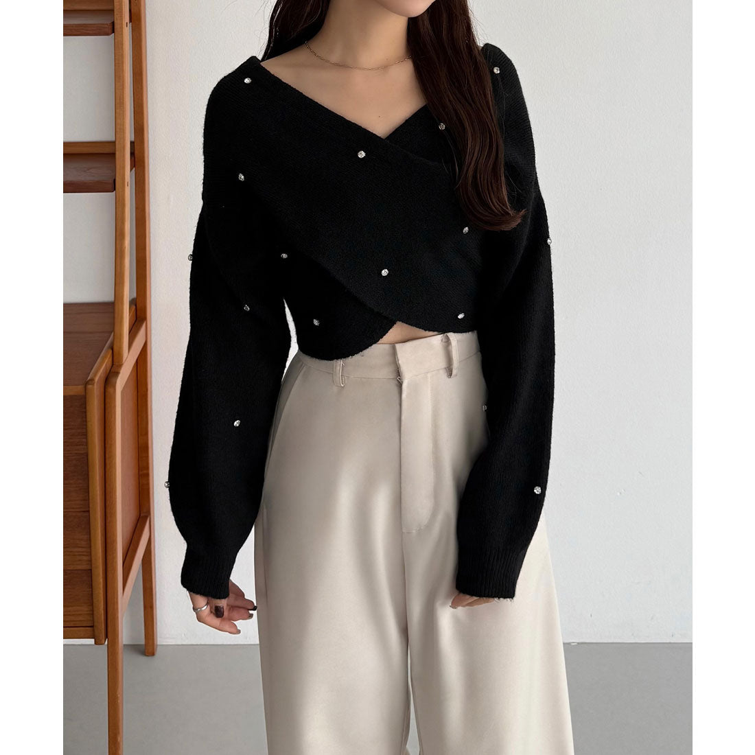 カラウティア callautia callautia オフショルビジュークロスニット （ブラック） ブラック