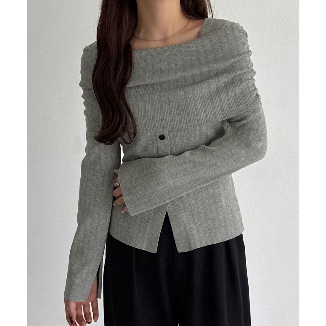 カラウティア callautia callautia オフショルボタンニットトップス （ライトグレー） ライトグレー