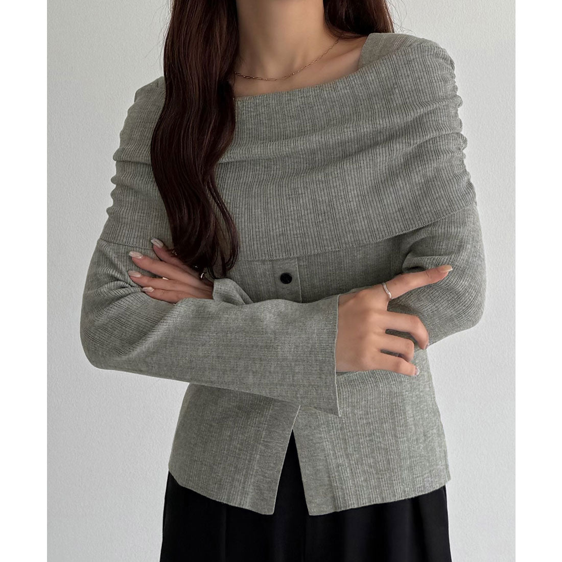 カラウティア callautia callautia オフショルボタンニットトップス （ライトグレー） ライトグレー