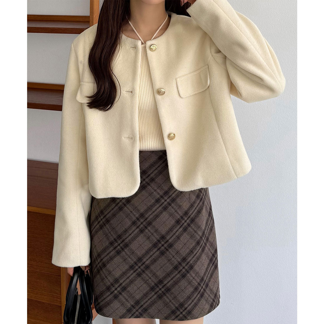 カラウティア callautia callautia ウールライクゴールドボタンノーカラージャケット （アイボリー） アイボリー