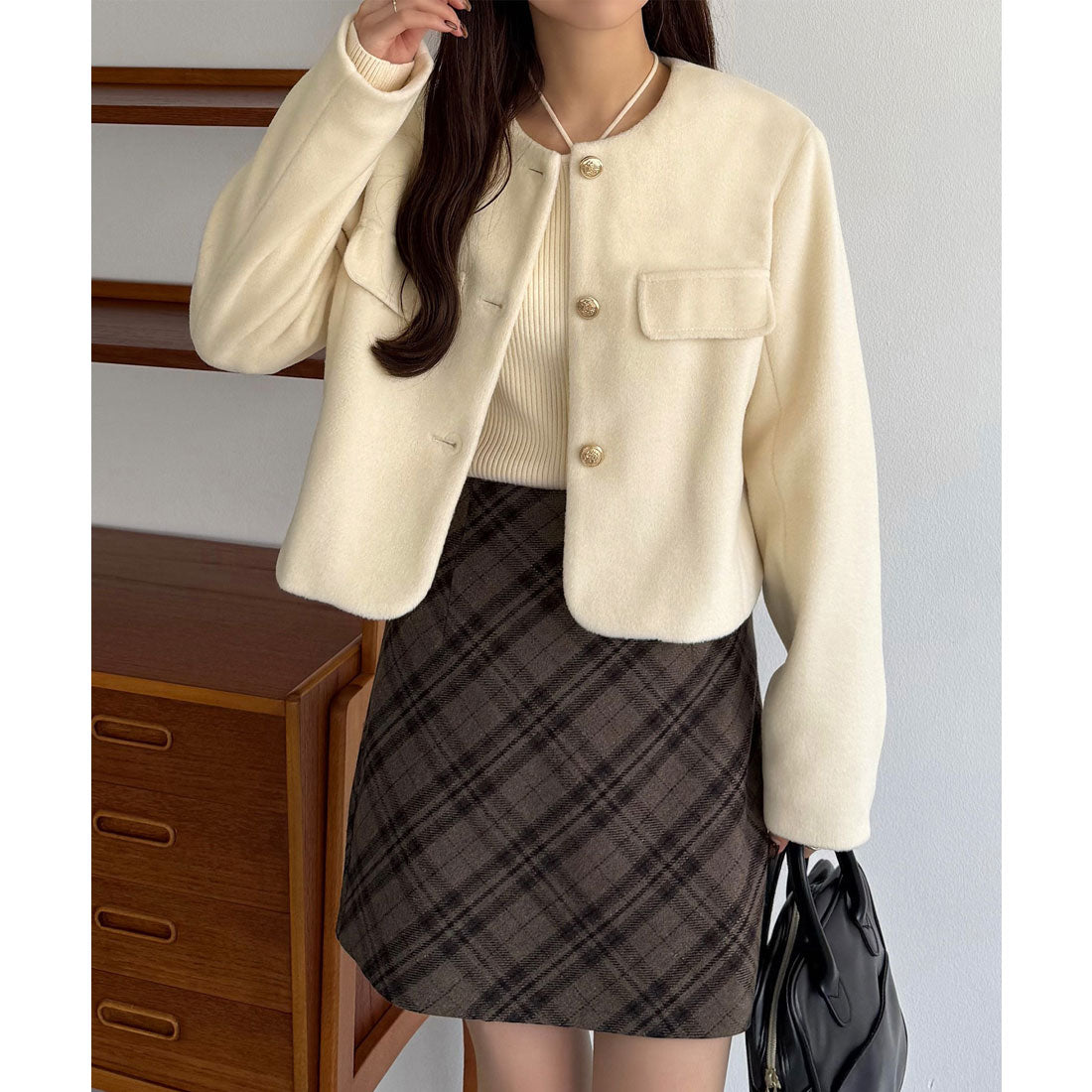 カラウティア callautia callautia ウールライクゴールドボタンノーカラージャケット （アイボリー） アイボリー