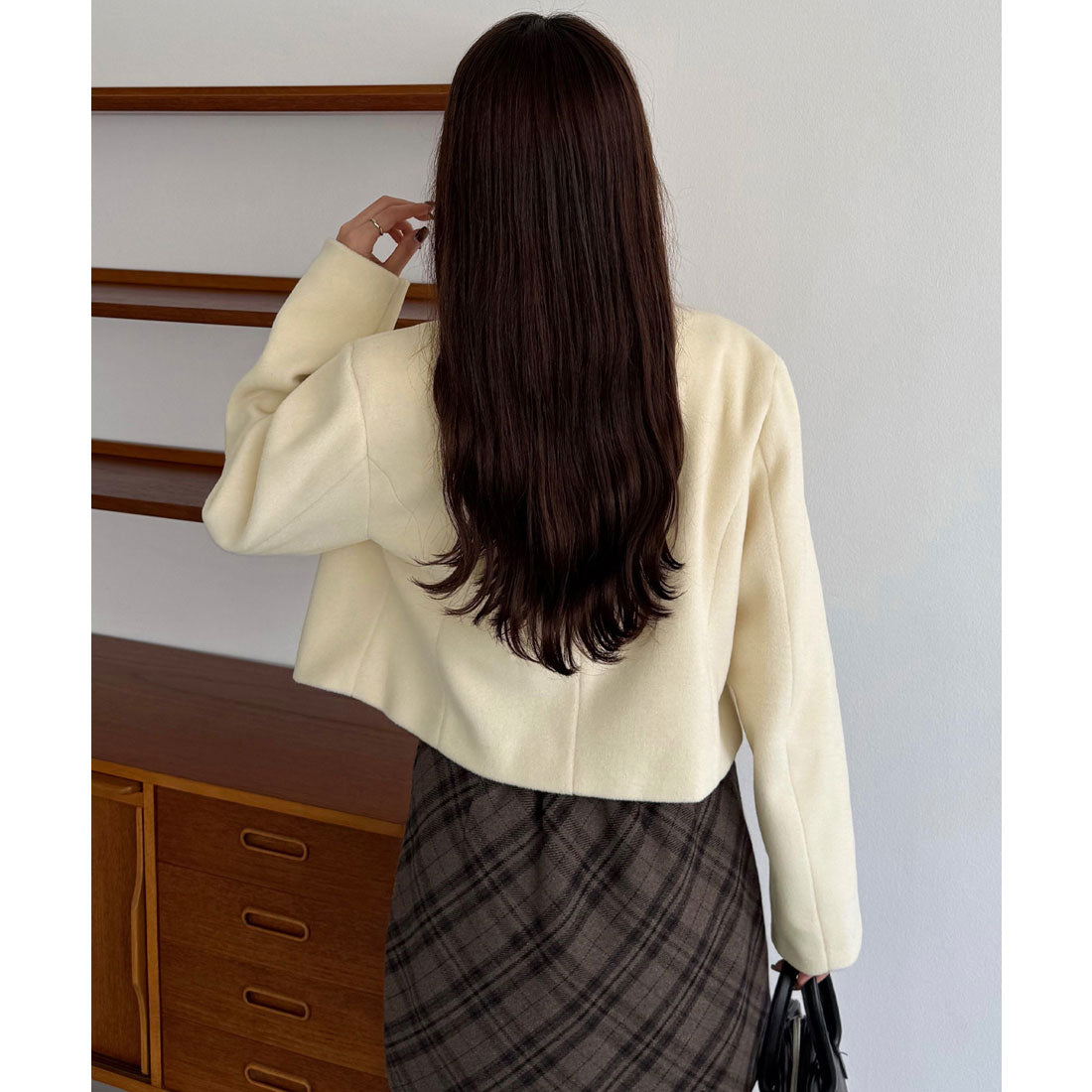カラウティア callautia callautia ウールライクゴールドボタンノーカラージャケット （アイボリー） アイボリー