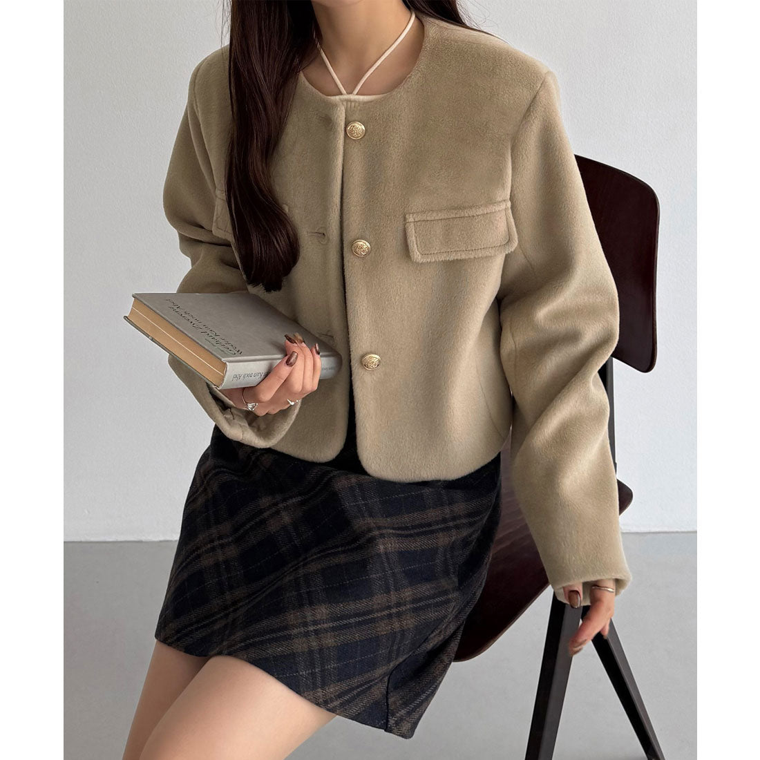 カラウティア callautia callautia ウールライクゴールドボタンノーカラージャケット （グレージュ） グレージュ