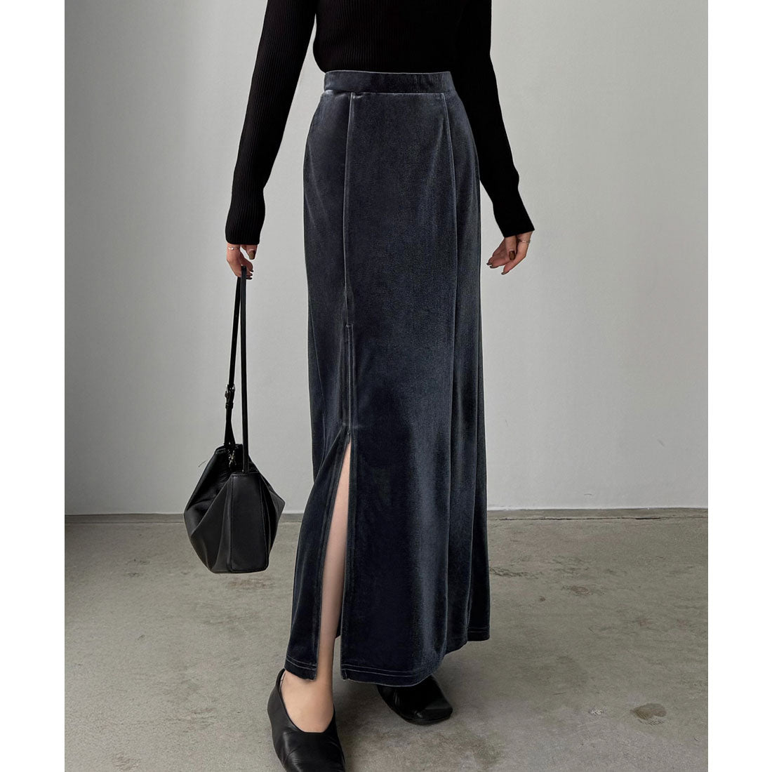 カラウティア callautia callautia ファスナースリットIラインべロアスカート（薄手、裏地なし） （グレー） グレー