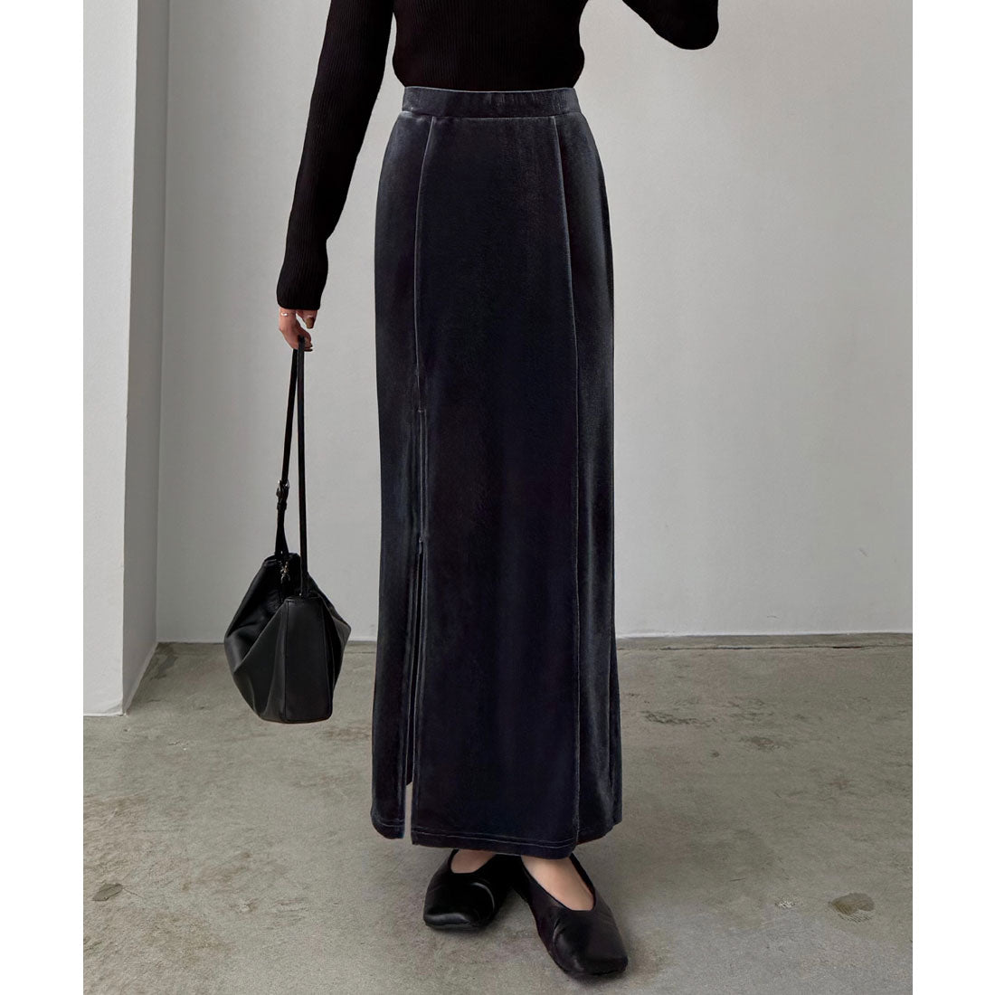 カラウティア callautia callautia ファスナースリットIラインべロアスカート（薄手、裏地なし） （グレー） グレー