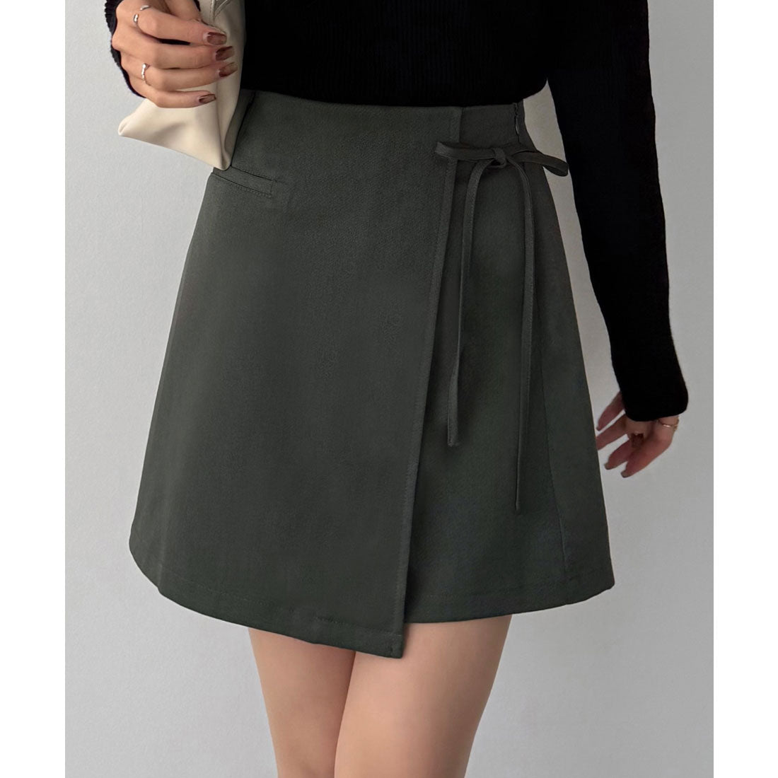 カラウティア callautia callautia ラップ風リボンミニスカート（インパン付き） （チャコール） チャコール