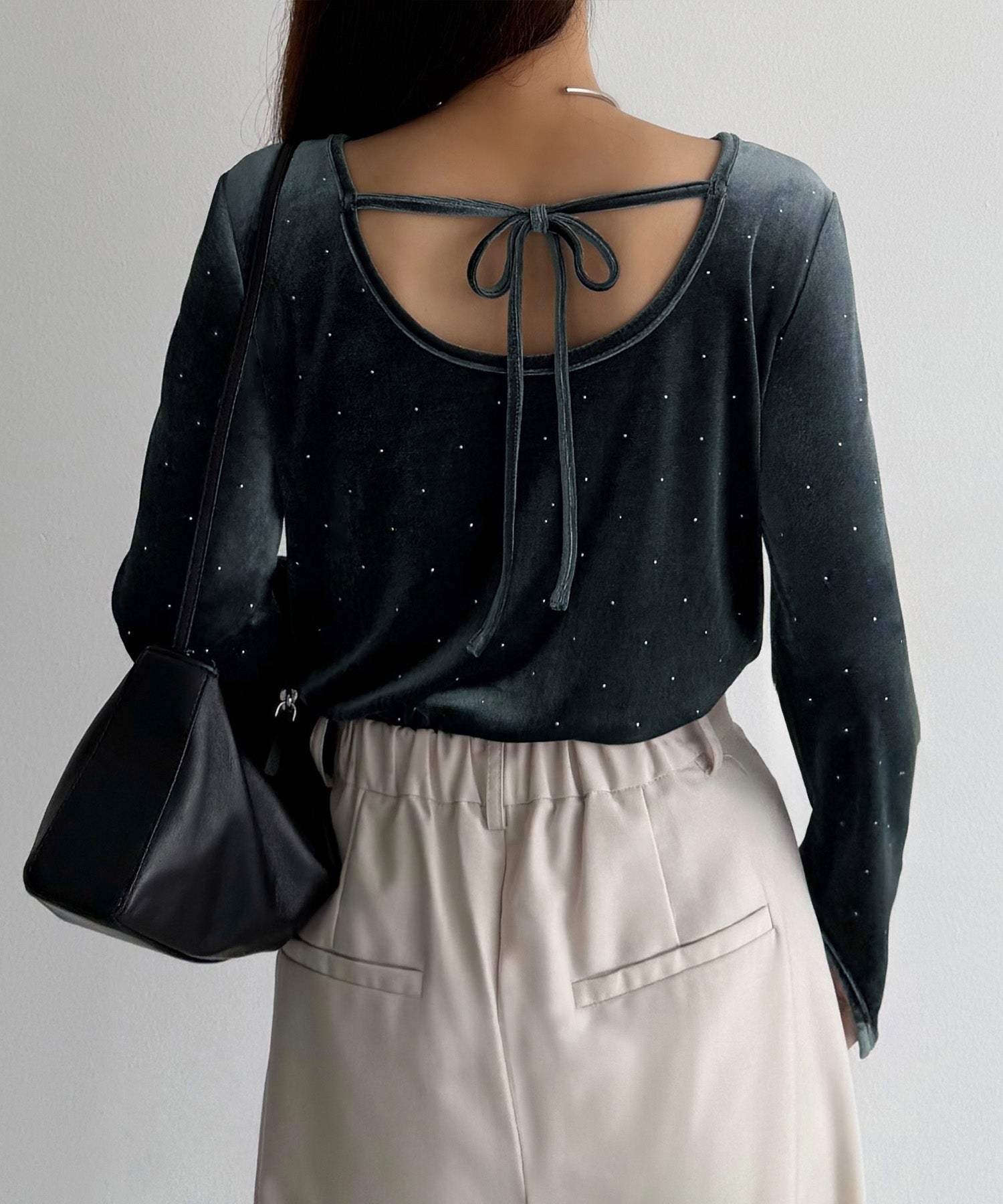 カラウティア callautia callautia バックオープンストーンベロアカットソー （チャコール） チャコール