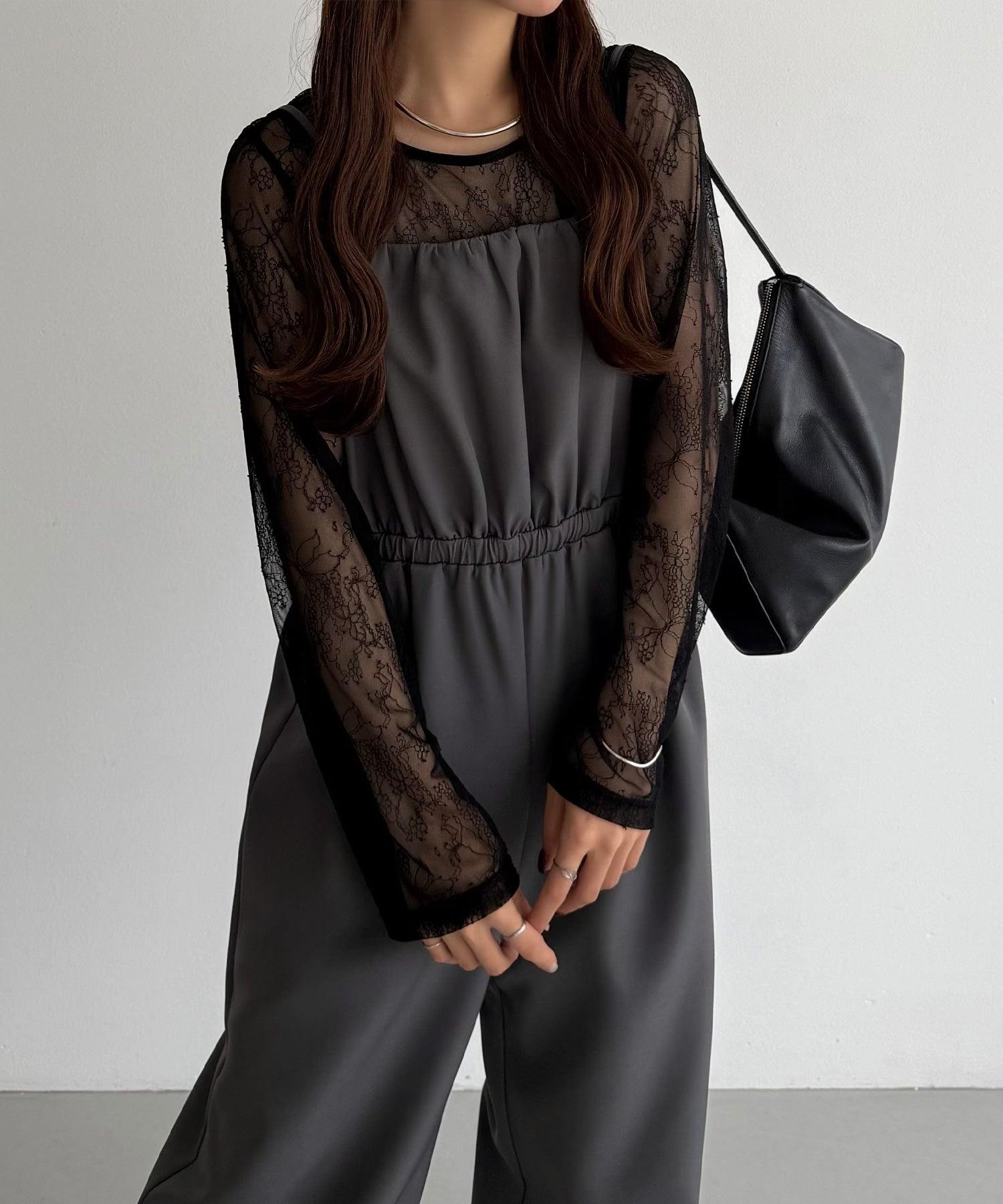 カラウティア callautia callautia シアーレーストップス+ギャザーサロぺットパンツset （チャコール） チャコール