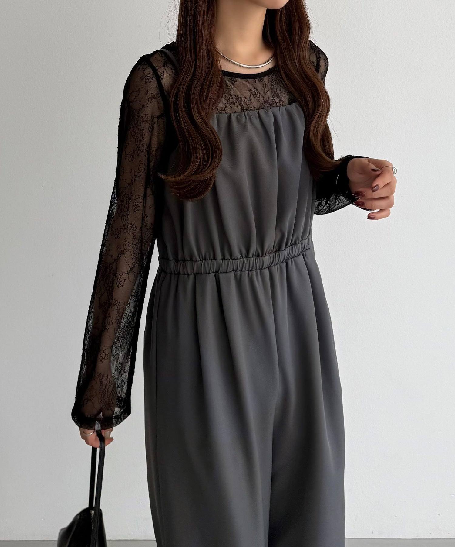 カラウティア callautia callautia シアーレーストップス+ギャザーサロぺットパンツset （チャコール） チャコール