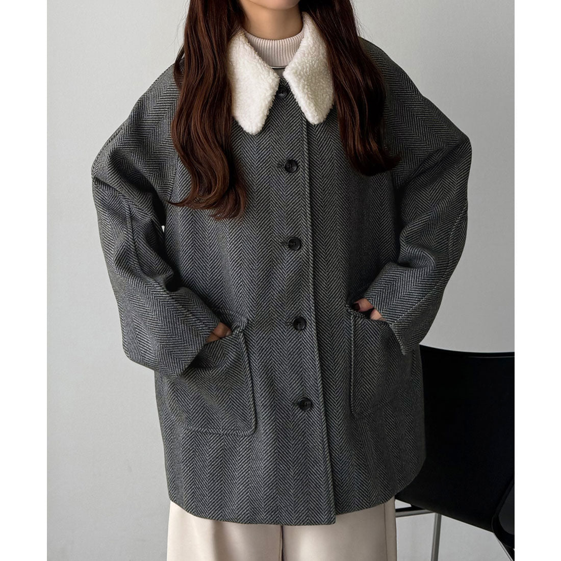 カラウティア callautia callautia ボアカラーミドルコート （ダークグレー） ダークグレー