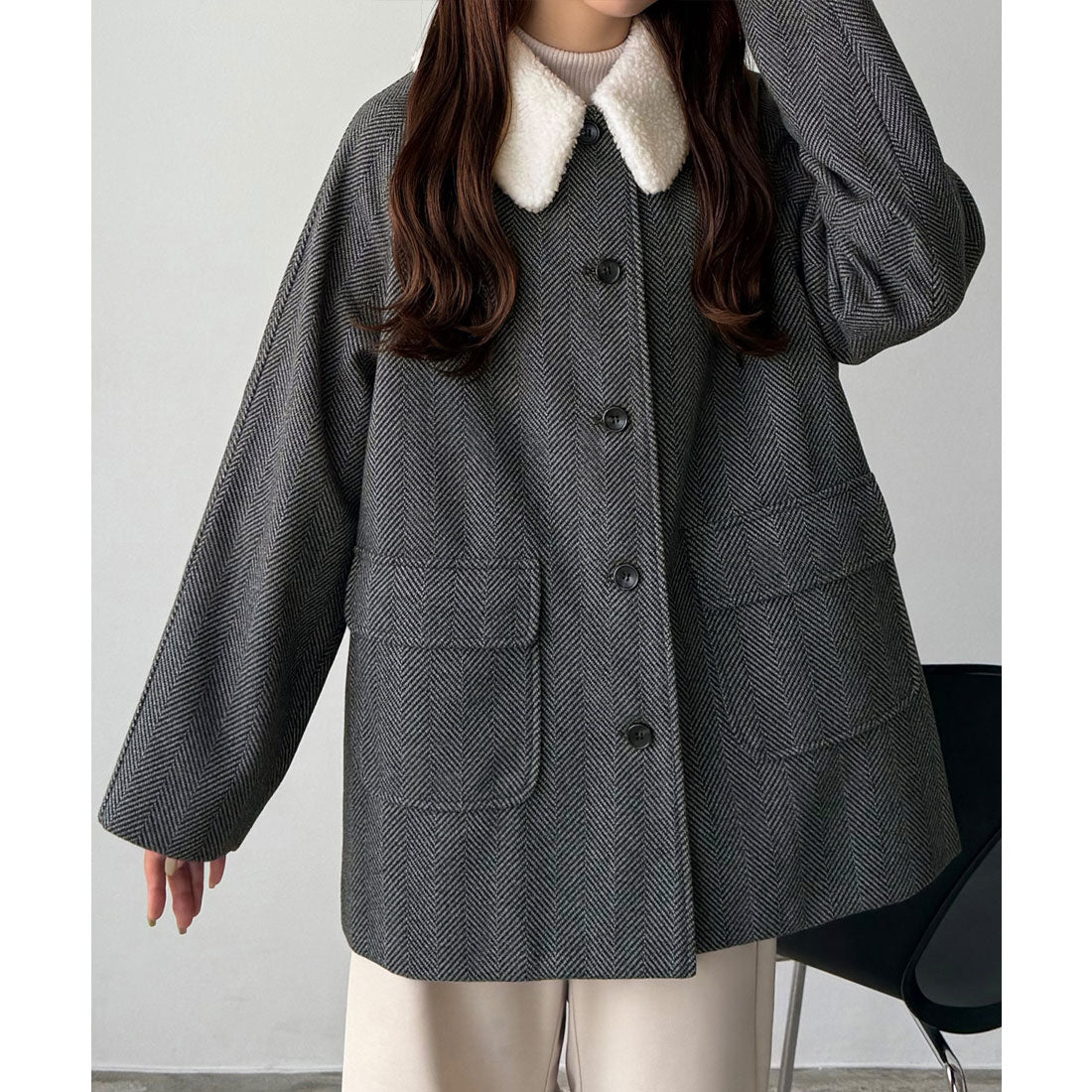 カラウティア callautia callautia ボアカラーミドルコート （ダークグレー） ダークグレー