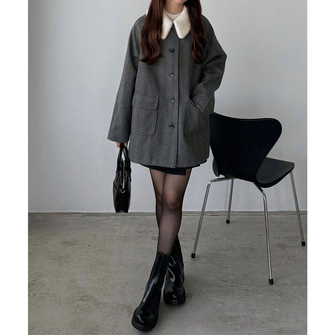 カラウティア callautia callautia ボアカラーミドルコート （ダークグレー） ダークグレー